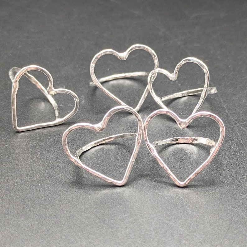 Handmade Minimalist Sterling Silver Heart Ring Sterling Silver Hammered Heart Ring image 4