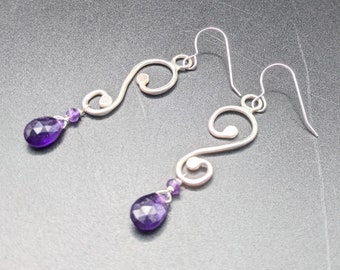 Graceful Sterling Silver Earrings With Amethyst - February Birthstone Gift For Her