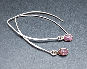 Sterling Silver Marquise Ear Wires With Pink Tourmaline Dangles