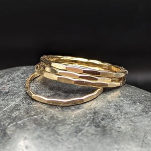 Dainty 14K Gold Filled Hammered Stacking Ring - Tiny Handmade Gold Fill Pattern Wire Stacking Rings - Thin Gold Band