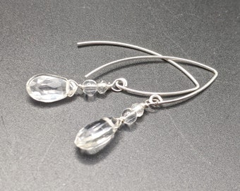Sterling Silver and Clear Quartz Crystal Dangle Earrings - Cold Moon Collection