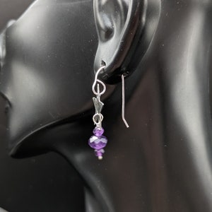 Hammered Star Earrings With Amethyst Dangles Handcrafted Oxidized Sterling Silver Star Earrings With February Birthstone image 6