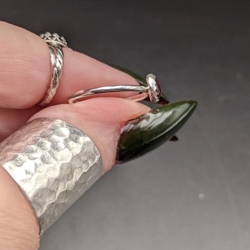 Simple Sterling Silver Stacking Rings with Romantic Garnet Gemstones January Birthstone Rings image 10