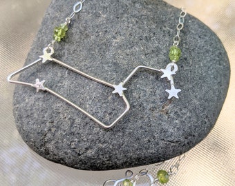 Leo Necklace - Sterling Silver Constellation Necklace - Peridot Necklace - August Birthstone Necklace - August Zodiac Necklace - Silver Leo