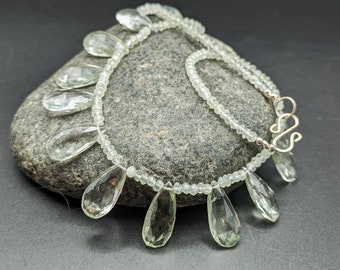 Prasiolite and Sterling Silver Beaded Necklace - Handmade Green Amethyst Necklace  - "Early Spring" Collection