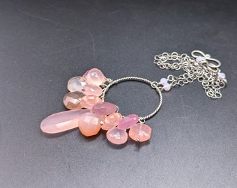 Pink Chalcedony Necklace - One Of A Kind Pink Gemstone and Sterling Silver Circle Necklace - "Dream Of Spring" Collection