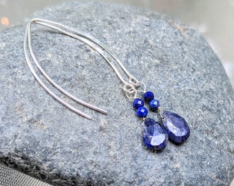 Elegant Sterling Silver and Lapis Lazuli Earrings - Handcrafted Gemstone Jewelry - Lapis Lazuli Dangle Earrings