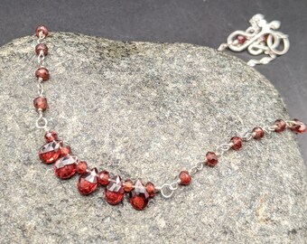 Sterling Silver and Garnet Beaded Necklace - Handcrafted Garnet Jewelry for a Touch of Sophistication - January Birthstone