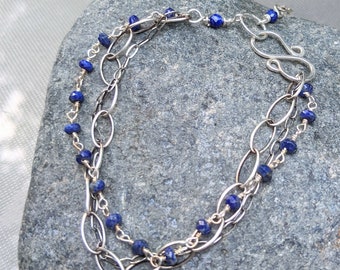 Lapis Lazuli Bracelet - Lapis Lazuli Beaded Bracelet - Lapis Jewelry -   Sterling Silver Gemstone Bracelet - Adjustable Bracelet