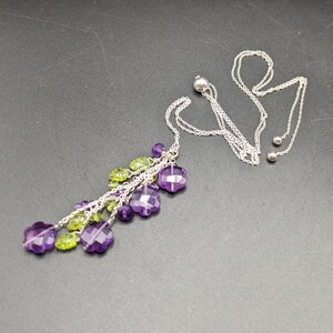 Adjustable Sterling Silver Necklace With Peridot And Amethyst - Handmade Purple And Green Floral Bouquet Necklace - &quot;Windflowers&quot; Collection