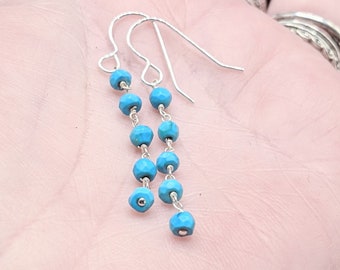 Turquoise Earrings - Turquoise Earrings Sterling Silver - Blue Turquoise Earrings - Beaded Turquoise Earrings