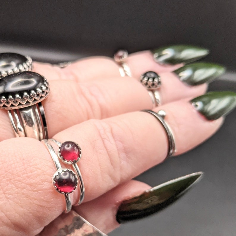 Simple Sterling Silver Stacking Rings with Romantic Garnet Gemstones January Birthstone Rings image 5