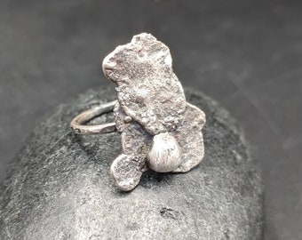 Rustic Textured Sterling Silver Artisan Ring - One Of A Kind Oxidized Sterling Silver Floral Ring - Size 6  - "Tattered Petals" Collection