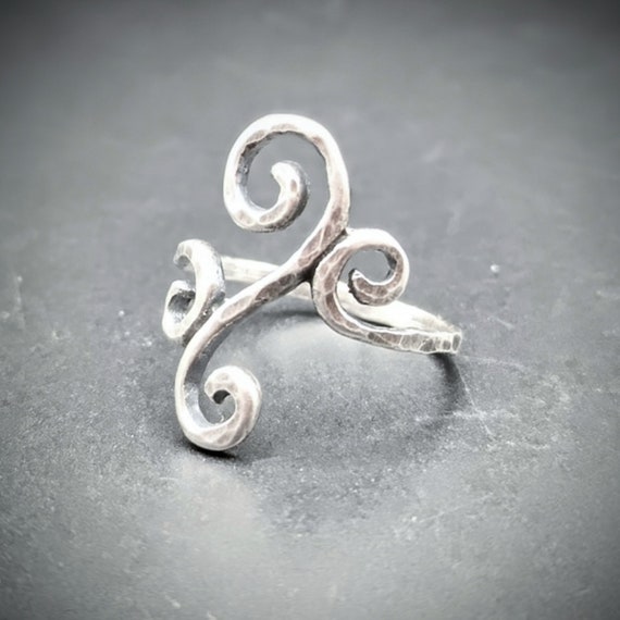 Hammered Sterling Silver Scrollwork  Ring - Oxidized 925 Silver Vine Ring - "Tendrils" Collection