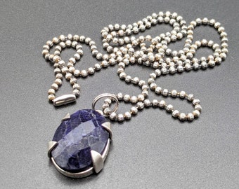 Sapphire Necklace Men - Mens Birthstone Necklace - Sterling Silver Sapphire Necklace - September Birthstone - Unisex Sapphire Necklace