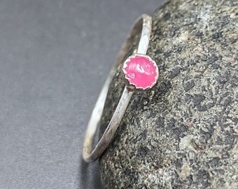Handmade Sterling Silver Stacking Ring With Natural Pink Ruby - Dainty 925 Silver And Raw Ruby Stackable Ring - July Birthstone Gift For Her