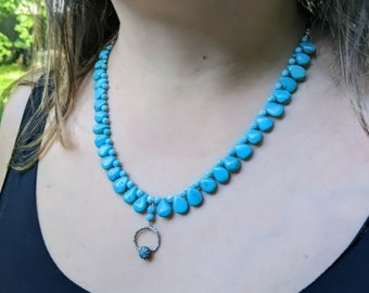 Beaded Turquoise Necklace - Blue Turquoise Necklace - Turquoise Necklace - Turquoise Sterling Silver - Turquoise & Sterling Silver Necklace