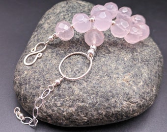 Pink Chalcedony Bracelet - One Of A Kind Chunky Pink Gemstone and Sterling Silver Circle Bracelet - "Dream Of Spring" Collection