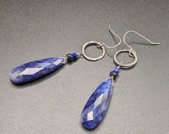 Sterling Silver and Sapphire Earrings - September Birthstone Earrings - Sterling Silver Circle Earrings - Birthstone Jewelry