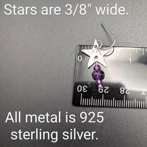 Hammered Star Earrings With Amethyst Dangles Handcrafted Oxidized Sterling Silver Star Earrings With February Birthstone image 10