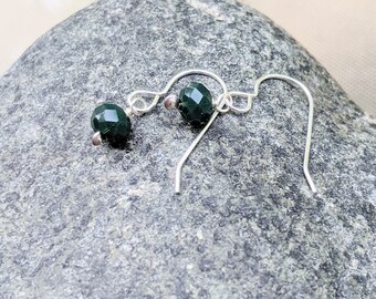 raw emerald earrings - dainty earrings - May birthstone earrings - sterling silver emerald dangle earrings - handmade emerald earrings