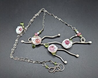 Sterling Silver Tree Branch Necklace - Spring Flowers Necklace - Spring Jewelry