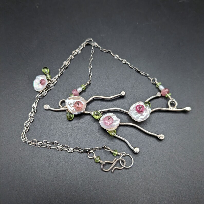 Sterling Silver Tree Branch Necklace Spring Flowers Necklace Spring Jewelry image 1