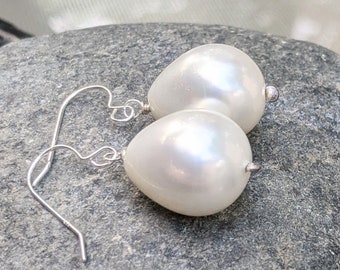 Teardrop Pearl Earrings - Pearl Earrings Dangle - Pearl Dangle Earrings - Pearl and Silver - Pearl Drop Earrings - Handmade Earrings