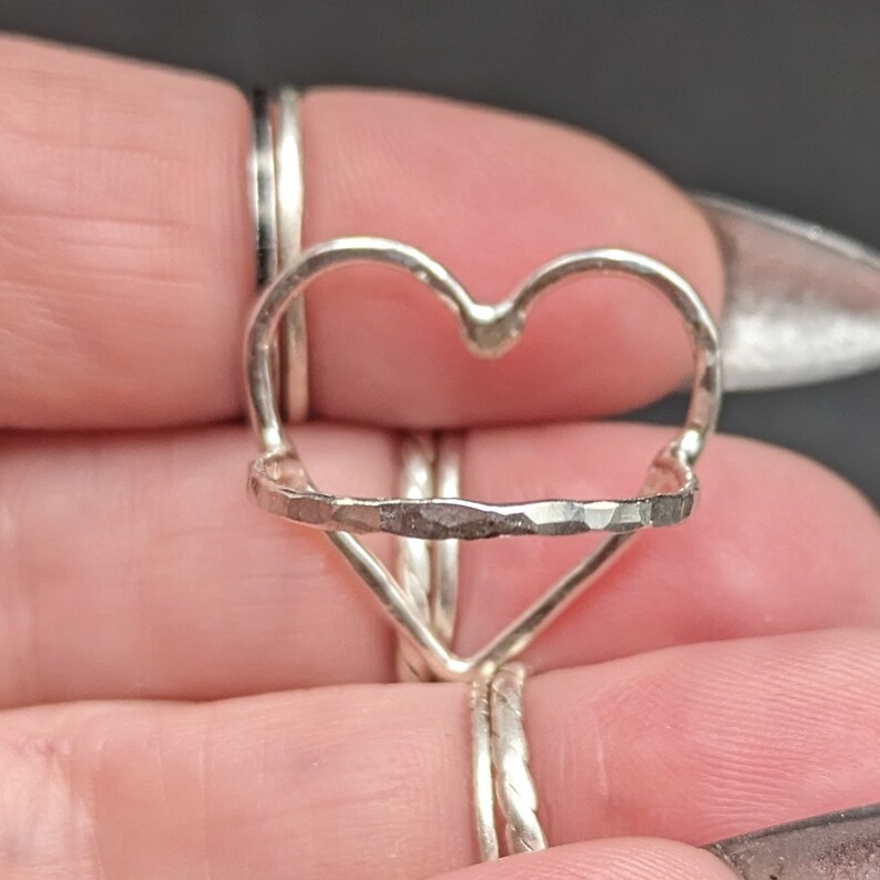 Handmade Minimalist Sterling Silver Heart Ring Sterling Silver Hammered Heart Ring image 9