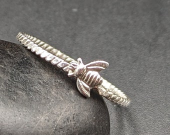 Dainty Sterling Silver Bee Stacking Ring - 925 Silver Little Honeybee Ring  - "Early Harvest" Collection