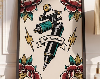 Tattoo Machine Flash Art Print | Vintage Ink Therapy Decor (Digital Download)
