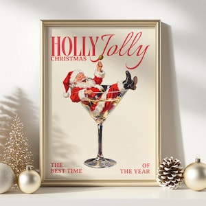 Lámina navideña retro de Santa Martini / Decoración navideña de bar de mediados de siglo (Descarga digital)