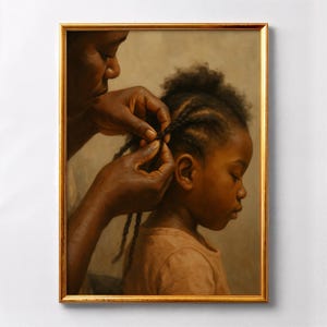 Stampa artistica con trecce di capelli di madre e figlio: tenero ritratto di famiglia africana (download digitale)