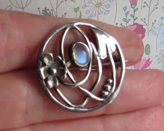 Mooie handgemaakte VINTAGE Schotse Joanna Thomson Sterling zilveren Maansteen BROCHE