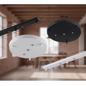 3-Head Ceiling Canopy Plate: Modern Pendant Light Base - Black or White