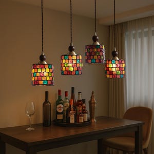 Mosaic Glass Pendant Light: Colorful Boho Hanging Lamp, E27 Bulb Included
