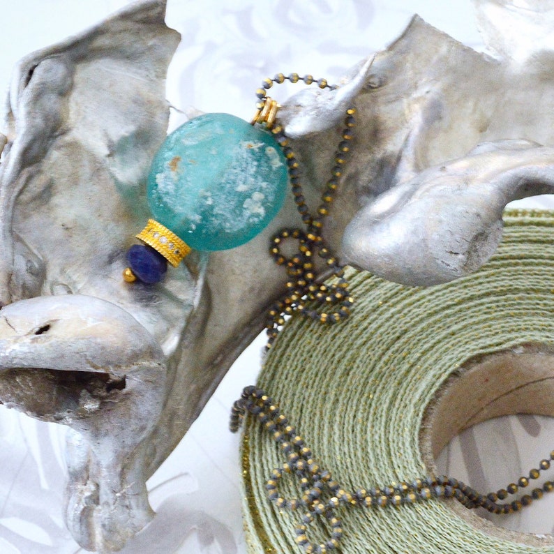 View of Bleu Roman Glass Necklace