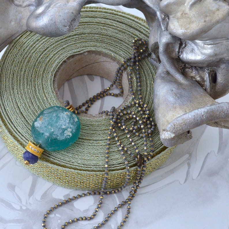 View of Bleu Roman Glass Necklace