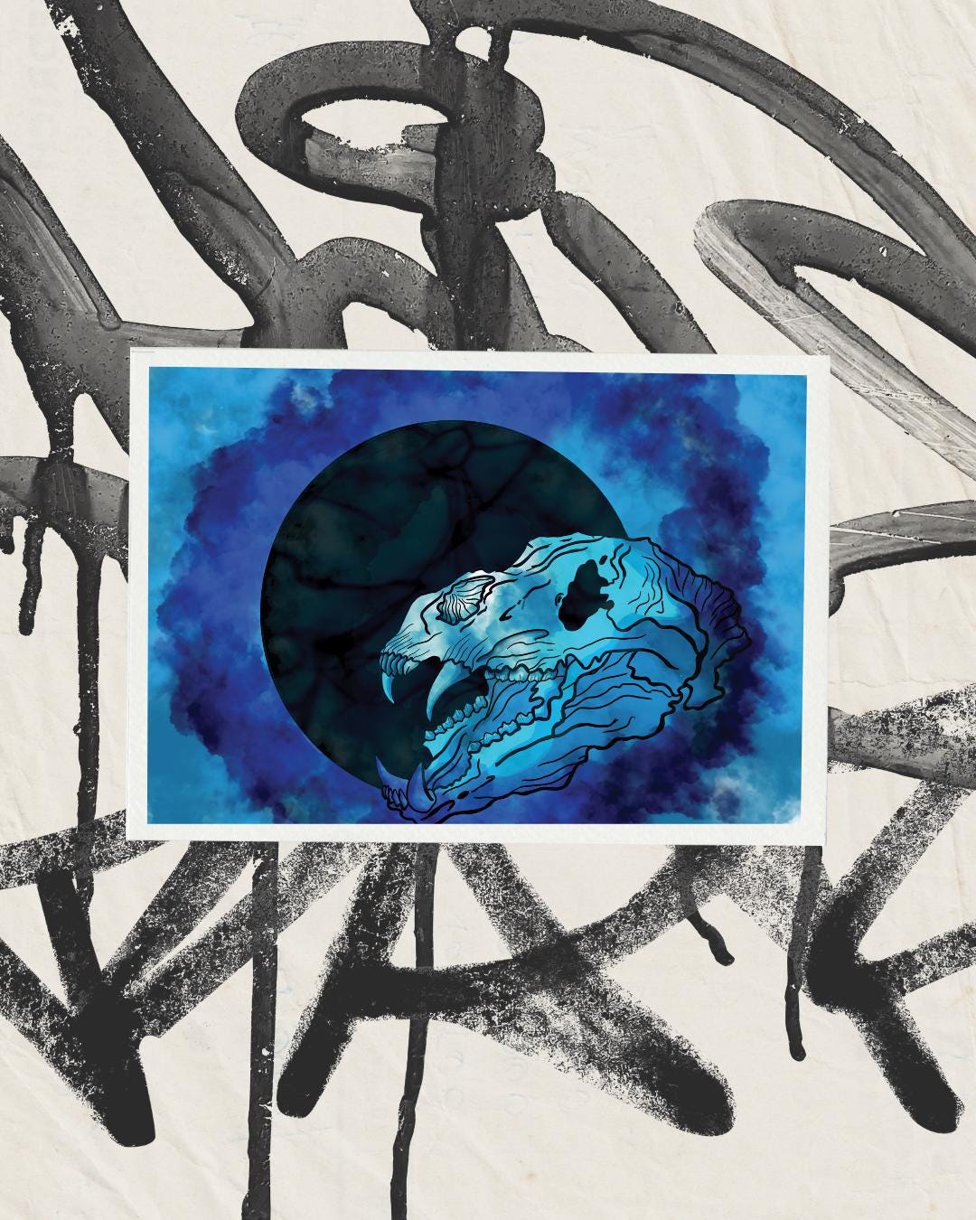 Mystic Bear Skull Digital Art Print – Cosmic Blue Gothic Illustration | Instant Download | Dark Nature Wall Art