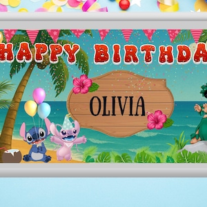 Custom Lilo and Stitch Birthday Banner for Girls, Sea Birthday Banner