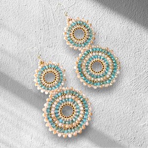 Beaded Circle Drop Earrings: Pastel Blue Blush Boho Jewelry gifts for women