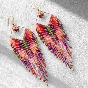 Fransen Ohrringe, Boho Samen Perle Statement Ohrringe, handgemachte lange Perlen Festival Schmuck