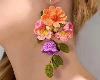 Crochet Flower Dangle Earrings: Colorful Boho Floral Jewelry