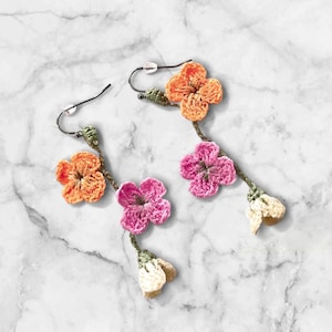 Crochet Flower Earrings: Pastel Boho Dangle Jewelry