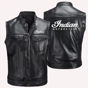 Indian motorcycle  black leather vest,vintage café racer biker vest,perfect gift for bikers