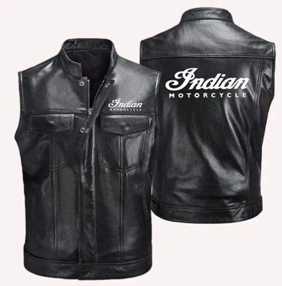 Indian Motorcycle Black Leather Vest,vintage Café Racer Biker Vest