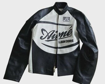 Aime Leon Doreレザーカフェレーサージャケット、ダメージ加工の