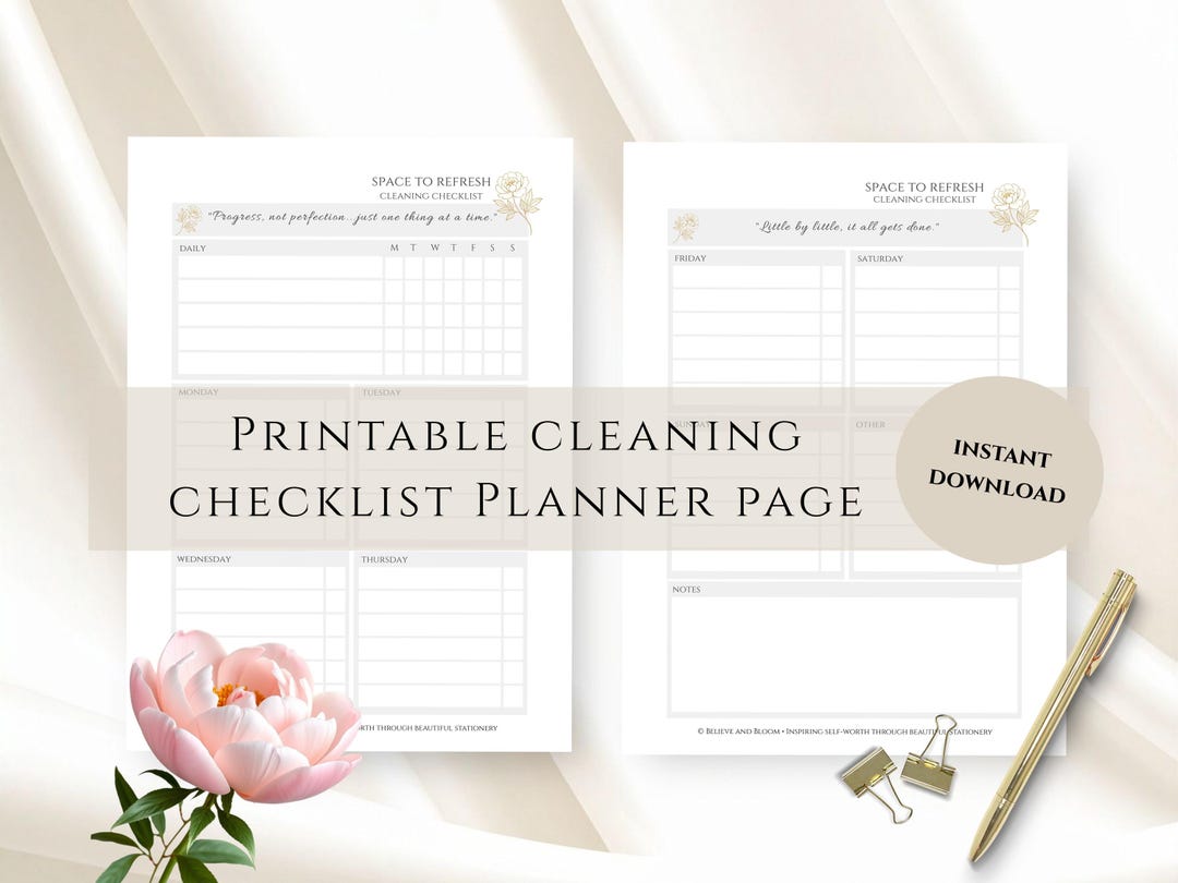 Printable Weekly/daily Cleaning Checklist Planner Page, Home ...