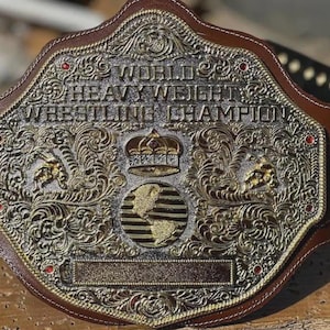 Big Gold World Heavyweight Championship Replica Belt: 6MM Brass, Leather