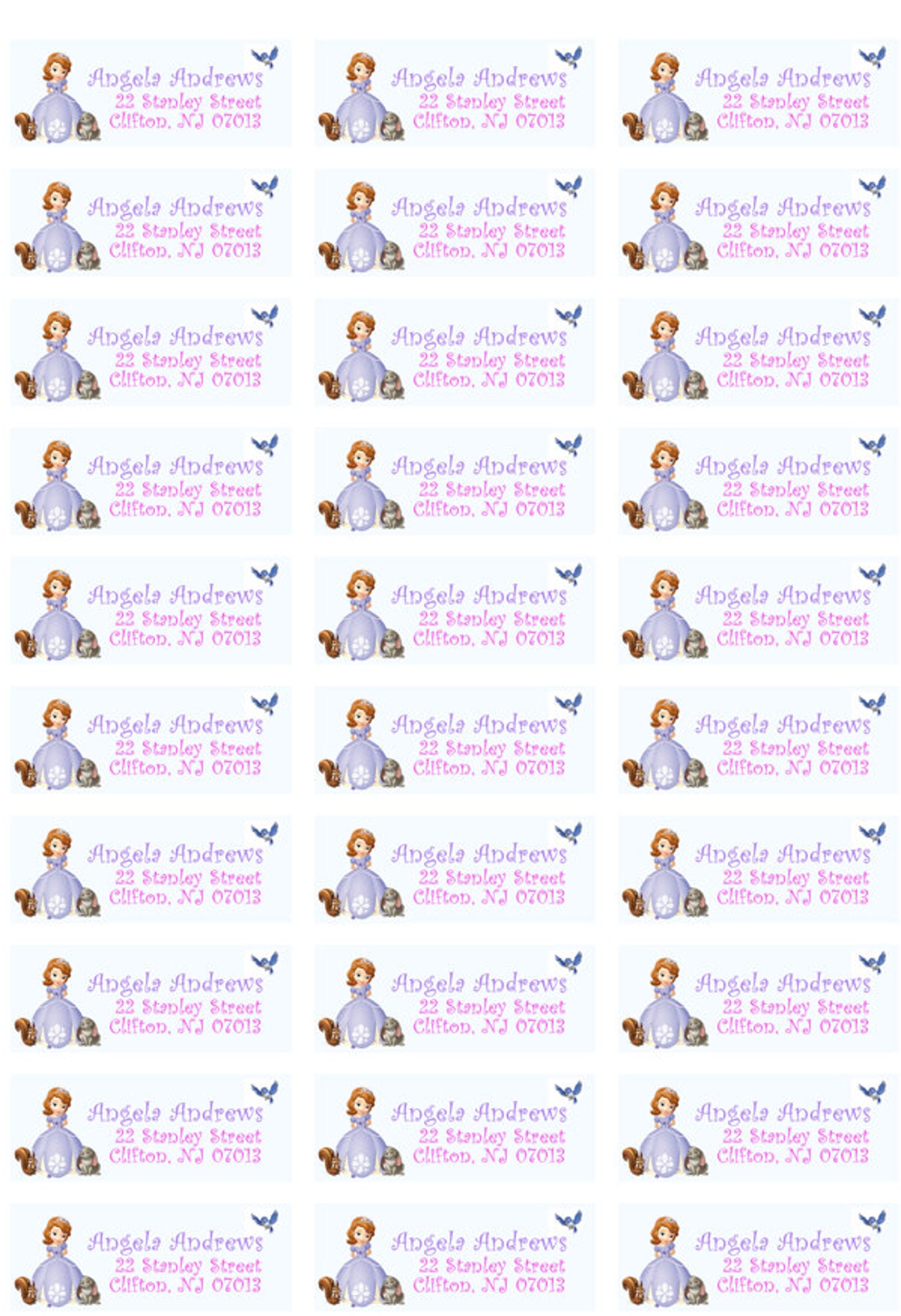 Princess Sofia Return Address Labels Sofia the First Return Etsy